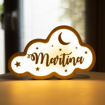 Lámpara nube con estrellas y luna para bebes, luz quitamiedos nocturna