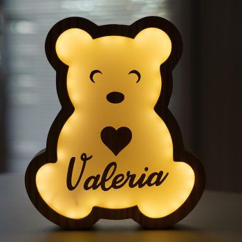 Lámpara personalizada osito Corazón encendida