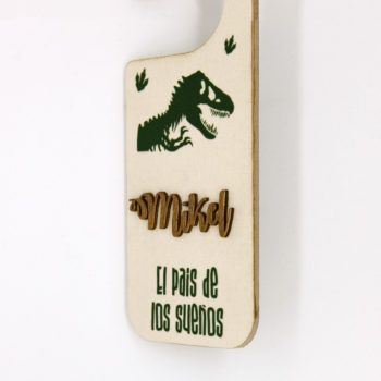 Placa puerta con nombre personalizada dinosaurio