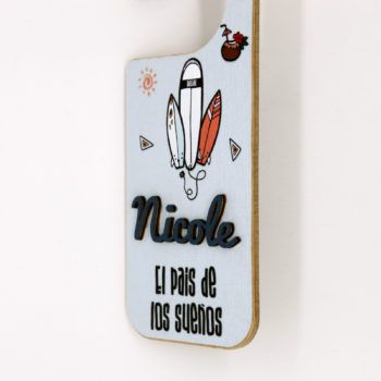 Placa puerta con nombre personalizada surf