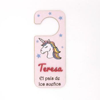 Placa puerta con nombre personalizada unicornio