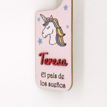 Placa puerta con nombre personalizada unicornio
